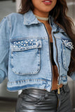 Women's jeans jacket with beautiful pearls to give it a different look