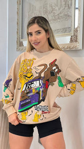 Women's long-sleeved sweater with cartoons, beautiful and different